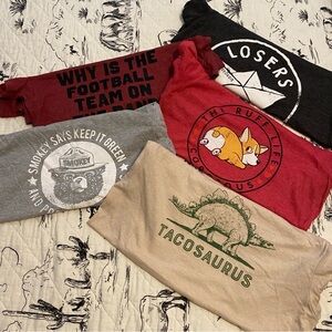 Women’s Medium Graphic T-Shirt Bundle - Red, Black, Gray, Tan